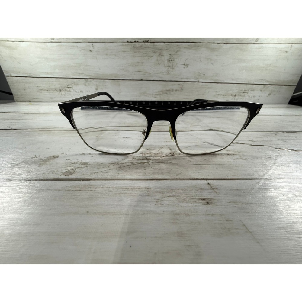 Diesel Black Silver Semi Rimless Cat Eye Eyeglasses Frames DL5200 002‎ 54-16-140